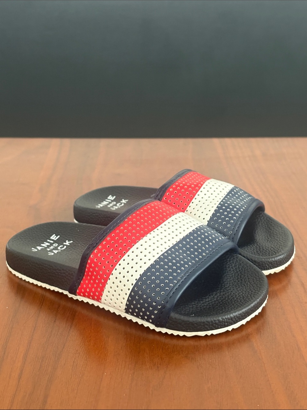 Janie and Jack boys Red White Blue Slide sandals, size 7